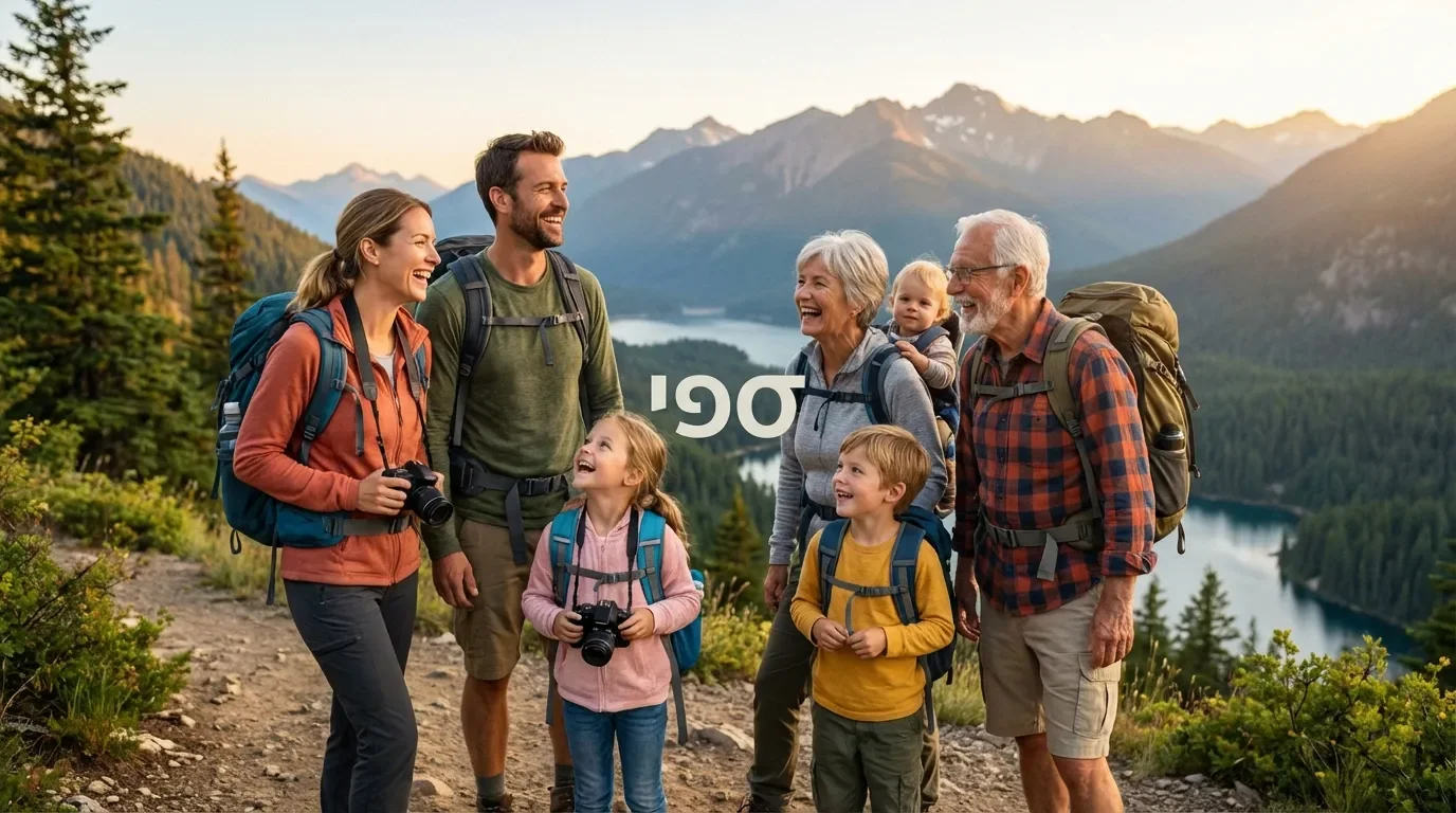 משפחה מטיילת יחד בהרפתקה משפחתית מרגשת